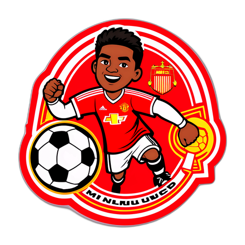 Stiker Logo Ikonik 'MU' dengan Elemen Sepak Bola