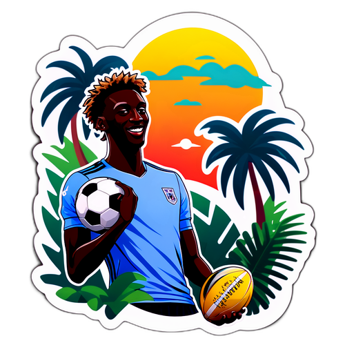 Aufkleber von Tammy Abraham mit tropischem Hintergrund