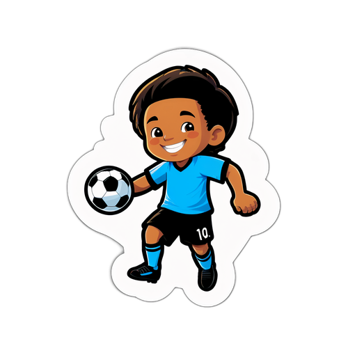 Thiết kế sticker dễ thương của cậu bé chơi bóng đá với nụ cười rạng rỡ