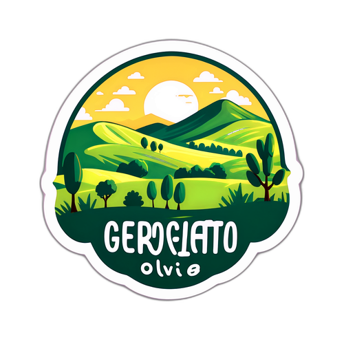 Σχεδίασε ένα παιχνιδιάρικο αυτοκόλλητο με κυλιόμενους λόφους και ελιές