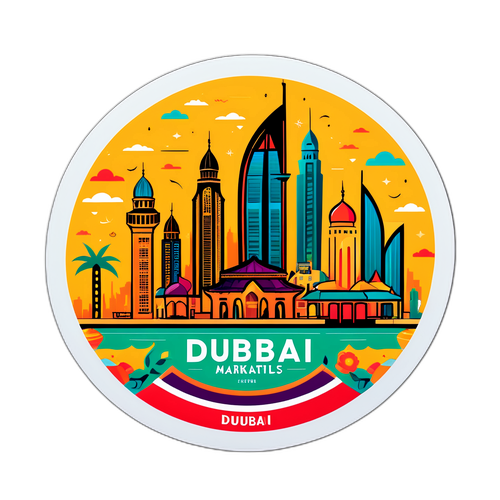 Vibrant klistermärke av Dubais traditionella marknader och moderna attraktioner