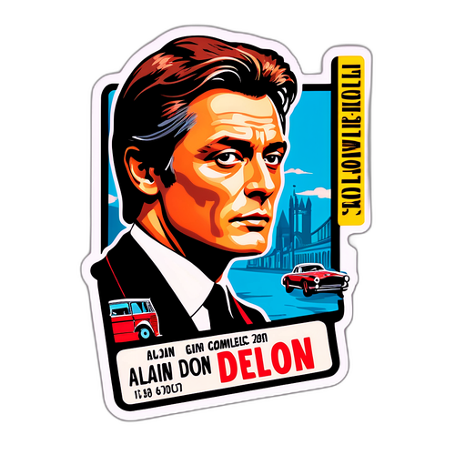Samolepka s historickým odkazem na Alaina Delona