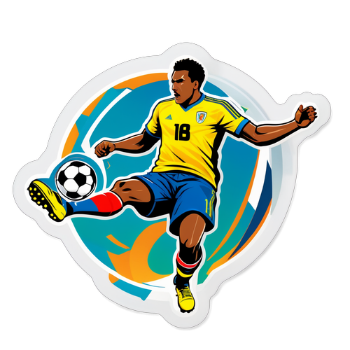 Sticker ya Mchezaji wa Soka Akipiga Mpira