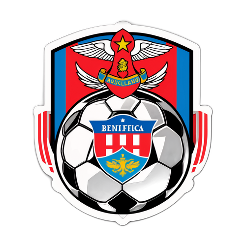 Sticker ng Bola ng Soccer na may Benfica Symbol at Auckland City Crest