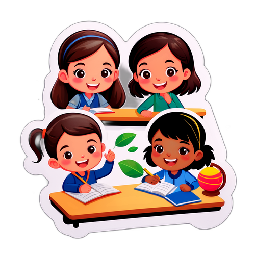 Desain Stiker Siswa Belajar di Kelas Ceria