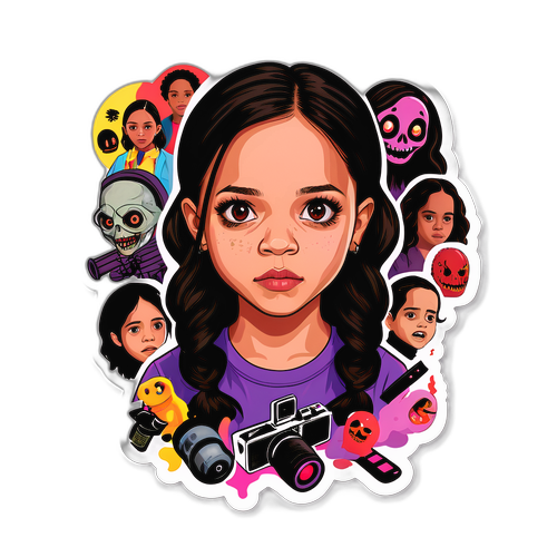 Portrait de Jenna Ortega avec des éléments de films d'horreur