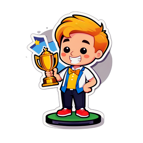 Милий векторний персонаж з метеликом, що тримає трофей ліги