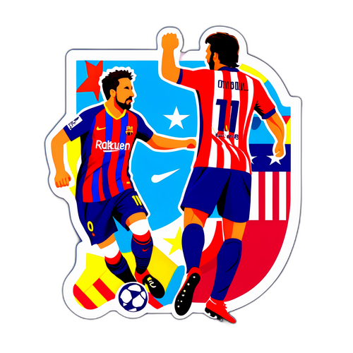 바르셀로나와 아틀레티코 마드리드의 경기 장면 라벨 디자인