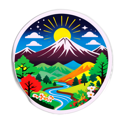 群馬県の風景を描いた美しいステッカー
