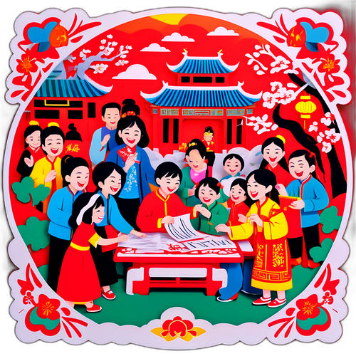 快乐的春节文化交流场景