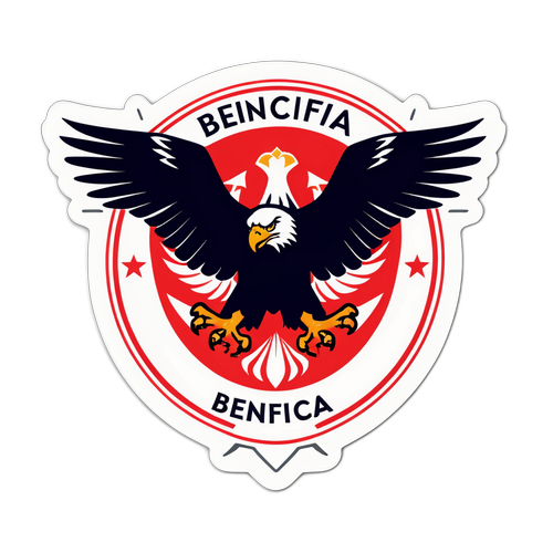 Thiết kế nhãn dán logo Benfica với đại bàng bay trên nền đỏ