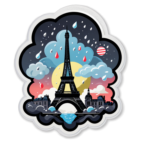 Afdichtende sticker van Parijs met donkere wolken en hagelstenen