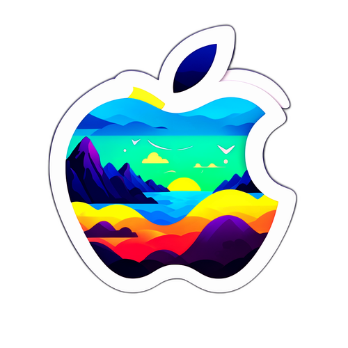 Sticker chủ đề iOS 18.7 với biểu tượng Apple kết hợp với cảnh quan số