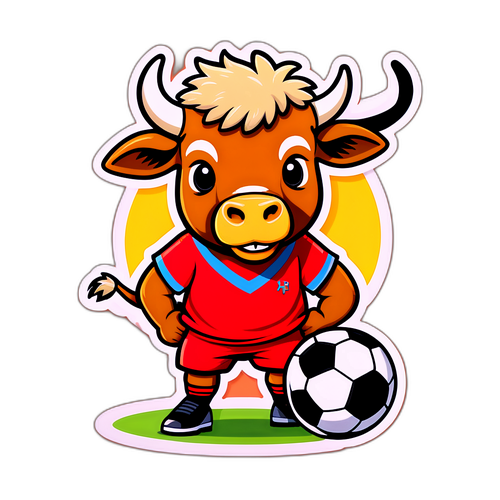 En sjov illustration af en okse, der spiller fodbold