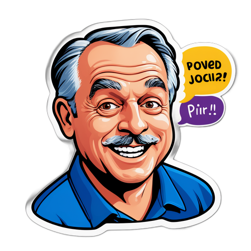 Grappige sticker van Philippe Geubels met een spreekbubbel vol humoristische teksten