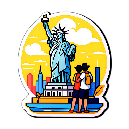 自由の女神と観光客のイラスト