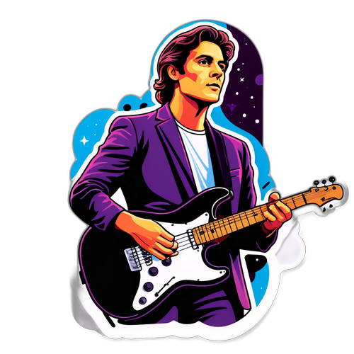 A sticker com uma representação gráfica de Daniel Vorcaro em um cenário de concerto