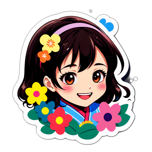 千歳和希のウィンクと花々のイラスト