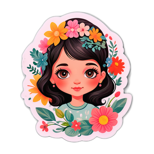 Charmante sticker van een jong meisje