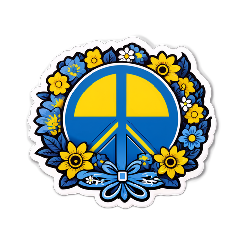 Aufkleber mit ukrainischer Flagge und Friedensblumen