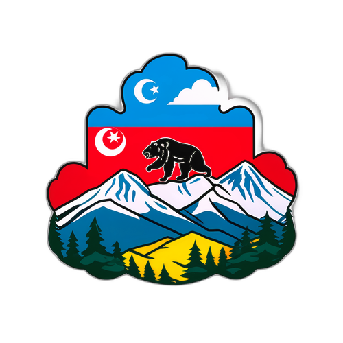 Sticker med Georgias flagg og ikoniske fjell