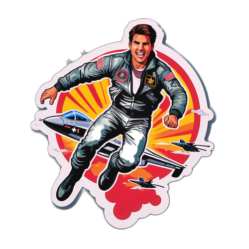 Nálepka s Tomem Cruisem ve stylu retro filmového plakátu pro Top Gun