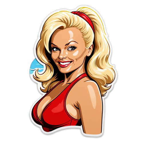 Samolepka s Pamela Anderson v červených plavkách