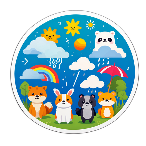 天氣主題可愛動物貼紙