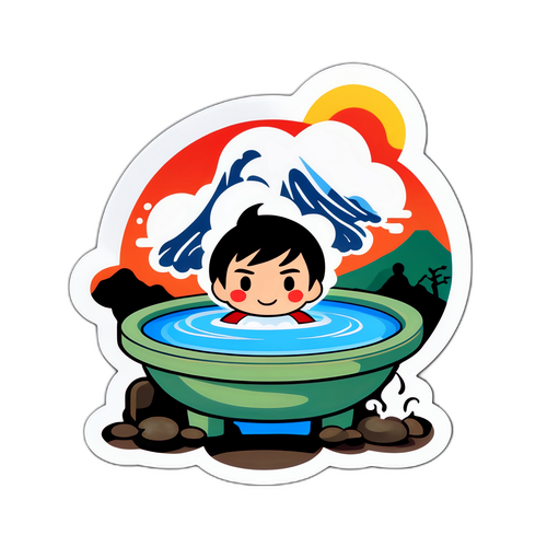 箱根の温泉に入るキャラクター
