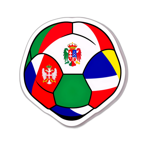 Aufkleber eines Wasserballes mit den Flaggen von Serbien und Ungarn