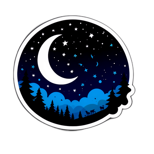 Cena Noturna com Lua e Estrelas