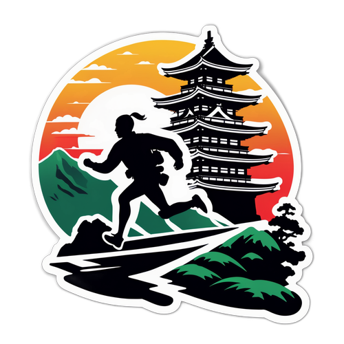 熊本城を背景にしたエネルギッシュなランナーのシルエットデザイン