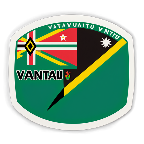 Carimbo com a bandeira de Vanuatu e ícones representando suas culturas e tradições