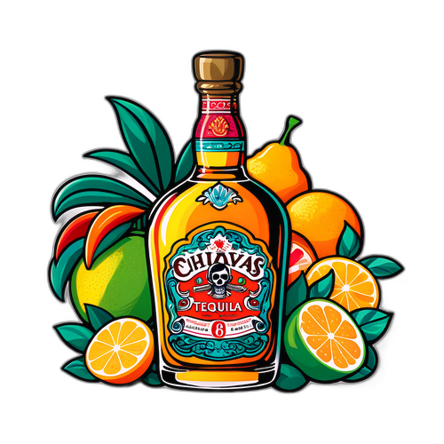 Etykieta Chivas Tequila z Meksykańskim Motywem