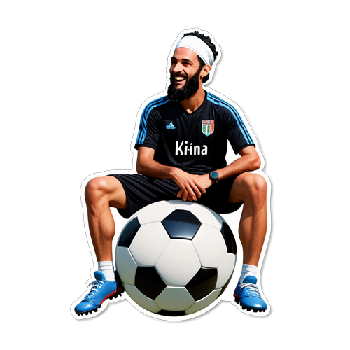 Humorvolle Darstellung von Miron Muslic auf einem riesigen Fußball