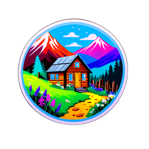 Rustykalny pejzaż z domkiem w górach