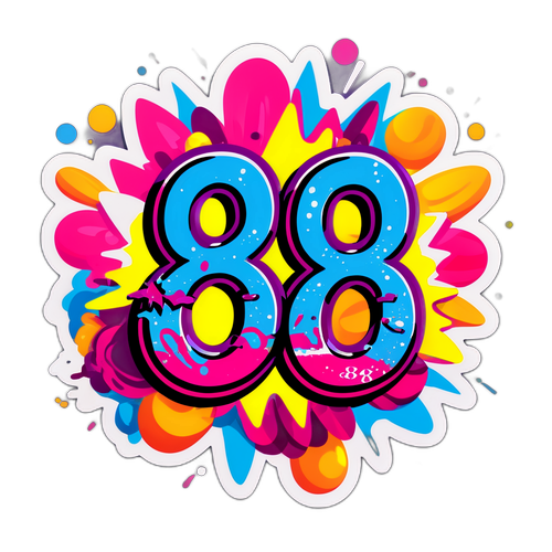 สติ๊กเกอร์ที่แสดงหมายเลข 88 ในสีสันสดใสและกราฟฟิตี