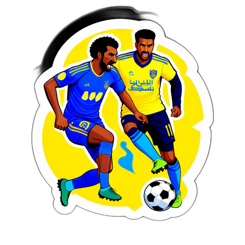 Makulay na Sticker ng Dalawang Manlalaro ng Futbol sa Intense na Aksyon