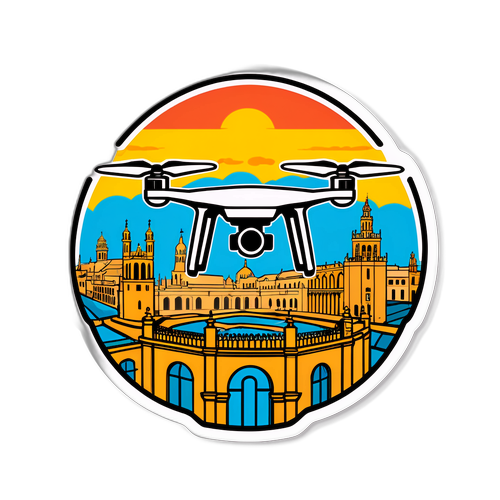 Autocollant d'un drone s'élevant au-dessus de Séville