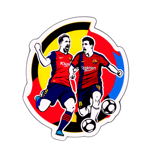 바르셀로나와 아인트라흐트 프랑크푸르트의 매치 스티커 디자인