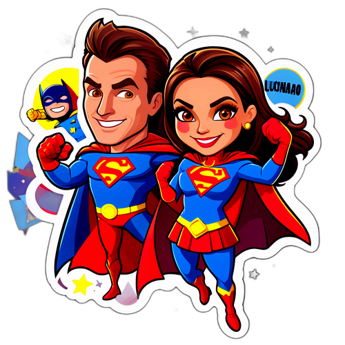 Adesivo Divertido de Luciano Huck e Ivete Sangalo como Super-heróis
