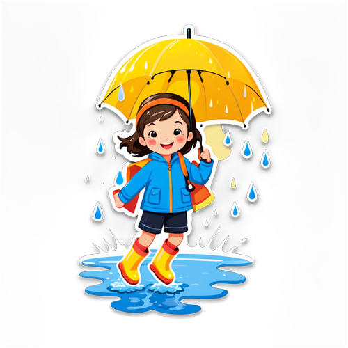 開心在雨中跳躍的孩子