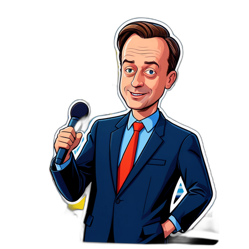 Sticker van Bart De Wever met een microfoon
