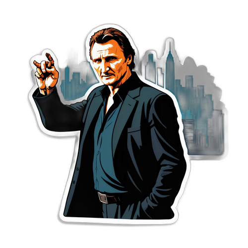 Film-tema klistermærke af Liam Neeson i en actionholdning