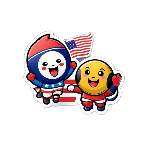 Sticker ya Furaha ya USA na Korea Kusini