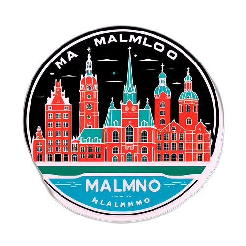 Klistermärke av Malmö med kända byggnader