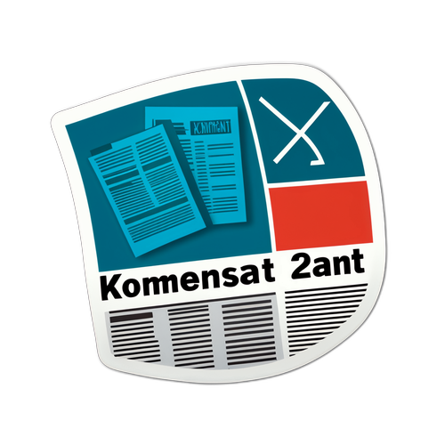 Стикер с логотипом газеты "Коммерсант" и графическими элементами, символизирующими экономику и новости