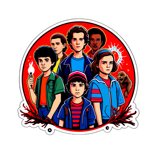 Наклейка з персонажами з 'Stranger Things' у ретро-стилі