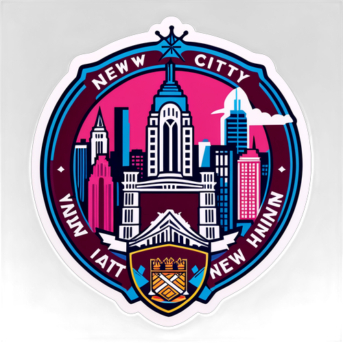 Kunstnerisk klistermærke af New York City og West Hams logo