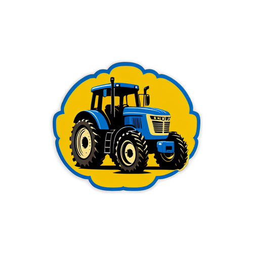 Sticker cu tractor simbolizând munca grea în Ucraina